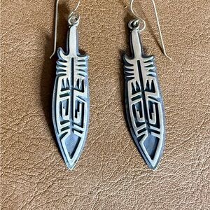 Native Signed Sterling Silver Feather Dangles
